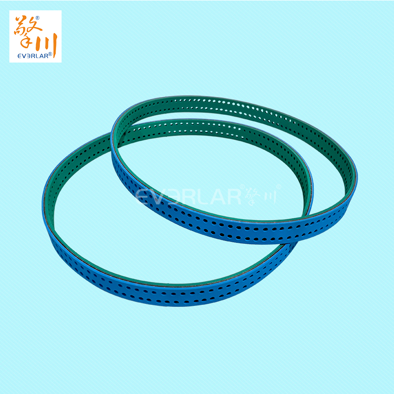 藍(lán)綠片基帶打孔耐磨防滑物流包裝行業(yè)分揀倉(cāng)儲(chǔ)傳動(dòng)平皮帶擎川定制