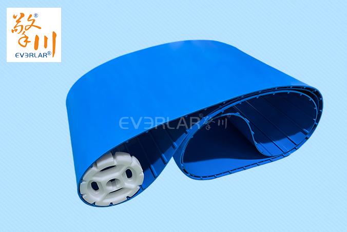 藍(lán)色TPU食品級(jí)易潔帶加導(dǎo)條防霉抗菌水果蔬菜加工輸送帶廠家定制