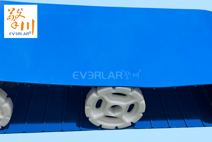 藍(lán)色TPU食品級(jí)易潔帶加導(dǎo)條防霉抗菌水果蔬菜加工輸送帶廠家定制